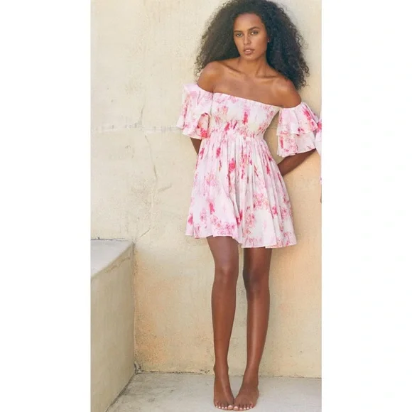 NWT Misa Los Angeles Dina Shirred Ruffle Mini Dress - Picture 3 of 12